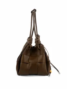 Borsa a secchiello intrecciata marrone elegante borsa con manico superiore moda