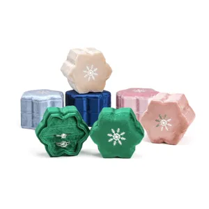 Luxus Samt Ringbox Schneeflocke Design, edler Schmucketui Aufbewahrung für Ringe.