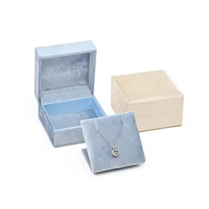 Samt Schmuckkästchen Set mit Halskette tragbare Aufbewahrungsbox in blau beige Hauptansicht