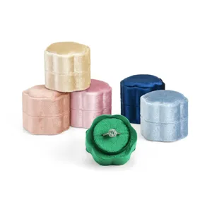 Luxury velvet ring box hexagonal flower design portable mini jewelry storage gift box