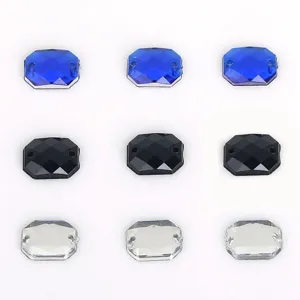 Detailed view of rectangular dual-hole flat-back acrylic rhinestones for DIY crafts.