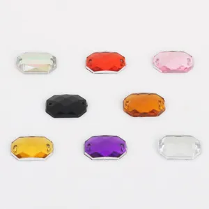 Rectangular double hole flatback acrylic rhinestones for DIY sewing garment accessories crafts.