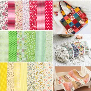 Cotton floral fabric details, assorted patchwork patterns, DIY sewing and craft accessories.