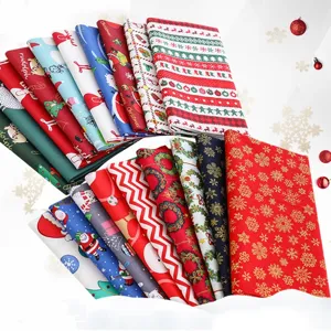 Cotton Christmas printed fabric fat quarters bundle for DIY sewing craft decoration.