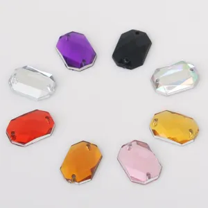 Rectangular flatback acrylic rhinestones with double holes for DIY clothing and crafts decoration.