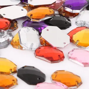 Rectangular double hole acrylic rhinestones flatback crystal gems for DIY sewing craft clothes