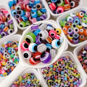 Resin Evil Eye Loose Beads Flat Round Turkish Nazar Spacer Beads For DIY Bracelet Necklace Handmade Jewelry Making Craft Accessories