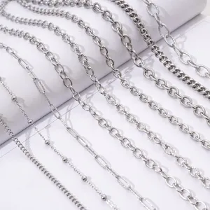 Dettagli catene per gioielli fai da te in acciaio inox, vari stili di texture metalliche