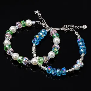 Handmade colorful crystal glass and pearl beaded bracelet jewelry accessory DIY charm.