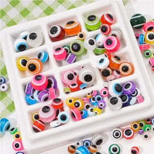 Resin flat round Turkish evil eye beads, colorful mix DIY handmade jewelry making accessories.