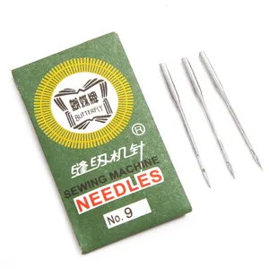 Butterfly brand household sewing machine needles, size No. 9, classic vintage style, 3 pieces.