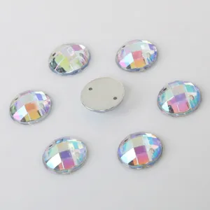 Round Grid Surface Multi Faceted Acrylic Rhinestones Flatback Two Holes Sew On Rhinestones For DIY Clothing Accessories Jewelry Crafts Decor