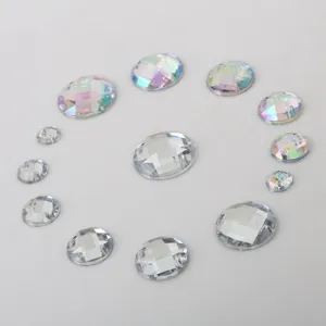 Oval acrylic rhinestones with double holes, faceted flatback sew-on gems for DIY craft accessories.