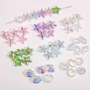 Electroplated Glass Loose Beads Ocean Animal Starfish Shell Snail Fish AB Craft Colorful Spacer Beads For DIY Jewelry Making Bracelet Necklace