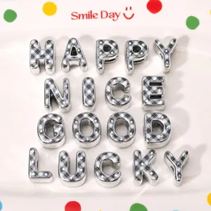 Acrylic black and white plaid star large hole letter beads for DIY jewelry making.