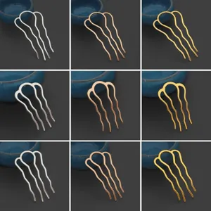 Close-up details of 4-prong wavy hair comb base, DIY metal hairpin accessory in various colors.