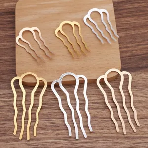 Alloy Four-Tooth Wavy Hair Comb Base Metal Hair Forks Side Comb Findings Craft Kit For Vintage Chinese Hairpin Making Supplies