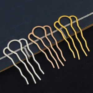 Metal wave hair fork U-shaped hair pin DIY hair accessories in gold silver rose gold set