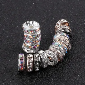 Perline distanziatrici in metallo strass scintillante, dettagli rondelle in cristal per gioielli.