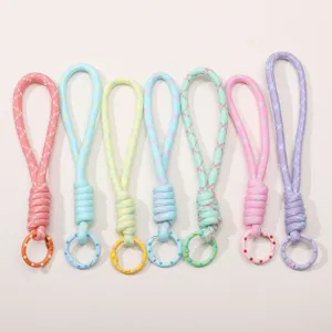 Polyester Braided Phone Lanyard Colorful DIY Mobile Phone Chain Strap Polka Dot Ring Wrist Rope Women Accessories