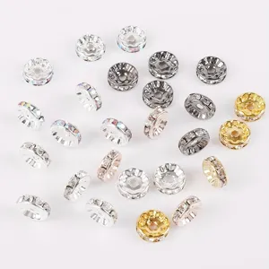 Perline distanziere in strass di rame 4-10mm, ciondoli rondelle per creazione di gioielli.