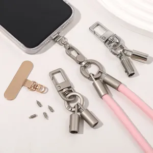 Set accessori per cordino cellulare fai-da-te con moschettoni quadrati in lega e corda.