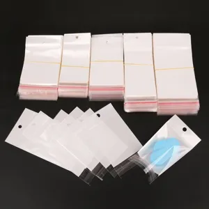 Minimalistisch Transparant Plastic OPP Verpakkingszak Met Ophanggat Wit Kopkaart Zelfklevende Zak Voor DIY Sieraden Oorbellen Opslag