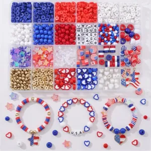 Kit de perles DIY rouge blanc bleu pour fabrication de bijoux, bracelets fête nationale.