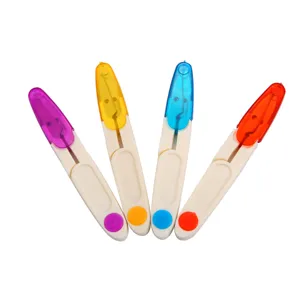 U-shaped stainless steel thread clippers featuring colorful transparent caps for crafts.