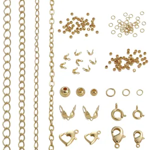 Kit per la creazione di gioielli dorati con catene anelli moschettoni e perle per DIY