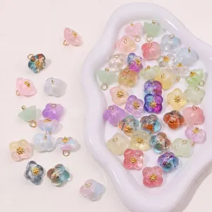 Bunte Glas Blumen Anhänger 10mm DIY Handarbeit Schmuck Zubehör Großhandel schöne Teile