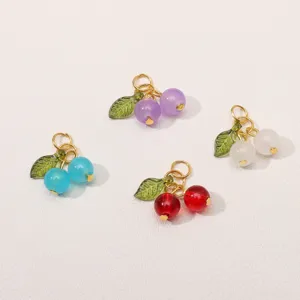Colorful glass cherry pendants with green leaves for DIY jewelry making bracelets necklaces