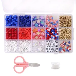 Kit de Perles DIY Jour de l'Indépendance USA avec Boîte Ciseaux et Cordon Bijoux