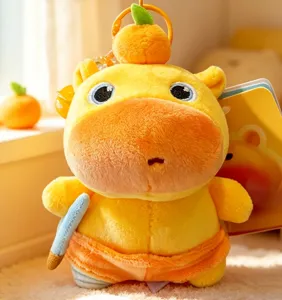 Cute Capybara Lulu plush pendant fluffy stuffed toy doll bag charm with orange hat