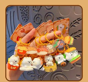 Cute Westie dog food keychain set, creative cartoon acrylic pendant for car keys and bag charm