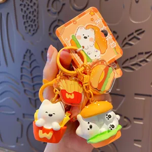 Cute cartoon dog keychain fast food burger fries acrylic bag pendant cute couple gift charm