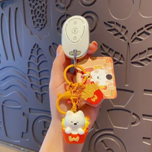 Cute cartoon dog french fries keychain, fashionable couple accessory for car keys and bags.