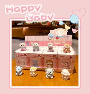Flocked cute animal blind box figures, sweet desktop decoration and toy collection set.