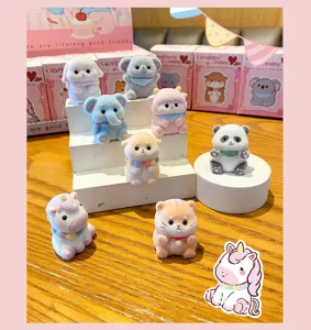 Flocked cute animal miniature figurines set, cute cartoon desktop and car decoration ornaments.