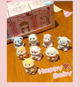 Cute flocked animal miniature figurines set, perfect for car dashboard and office desk decor.