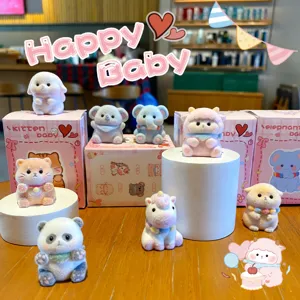 Cute Flocked Animal Mini Figurine Resin Desktop Ornament For Office Car Home Decoration Cartoon Pet Friends Series Tiny Statue