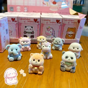 Flocked animal blind box figures cute cartoon desktop decoration toys set for office and car