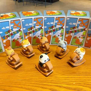 Cute animal rocking horse figurine set, creative desktop toy display and stress relief gift.