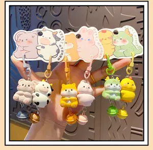 Cute zodiac animal keychain couples set with bells lovely cartoon bag pendant charm keychain.