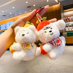 Mignon Porte-clés Chiot Fruits en Peluche Kawaii Orange Pomme Kaki Poupée de Chien Pendentif de Sac Charme de Jouet en Peluche Doux Pour Porte-clés Cadeaux