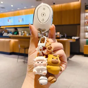 Cute cartoon zodiac animal keychain with remote cover and bells for stylish bag charm.