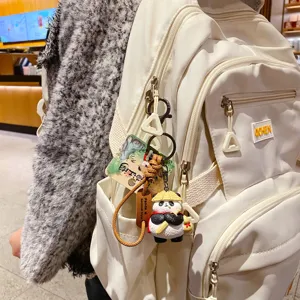 Cute panda keychain pendant with backpack, original Chinese style cartoon plush bag charm accessory.