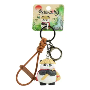 Chinese style cute panda keychain backpack pendant resin cartoon doll keyring gift