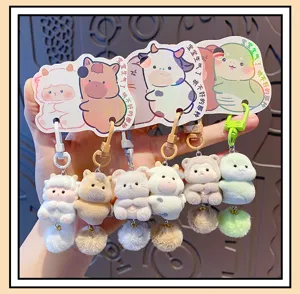 Cute zodiac flocked plush keychain pair backpack pendant charming gift set detail view