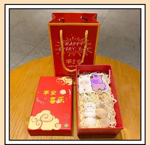 Cute Chinese zodiac couple plush keychain set packaged in a red gift box for cute bag pendants.